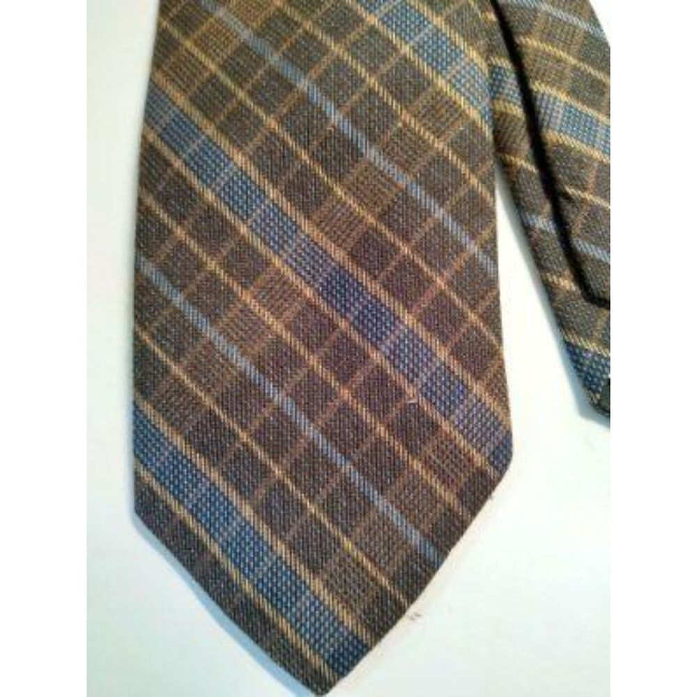 STAFFORD Brown, Navy Blue Plaid Necktie Woven Tie